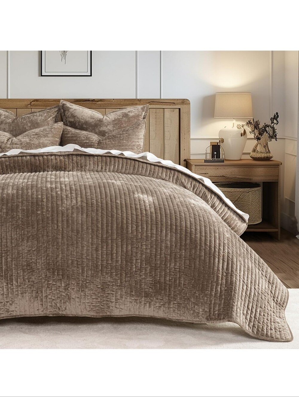 EverGrace Velvet Quilt Set King Size, Luxurious Soft Striped Channel Bedding Set - Picture 4 of 9